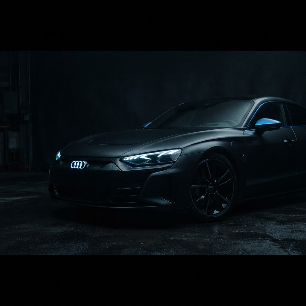 Modern car emerging from shadow